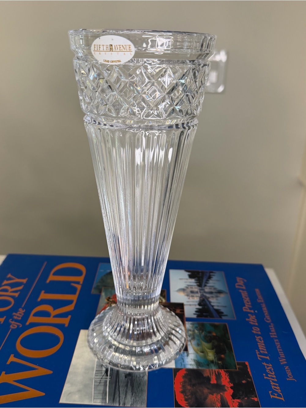Vintage Fifth Avenue LTD Clear lead Crystal Tall Fluted Vase— or candle holder
